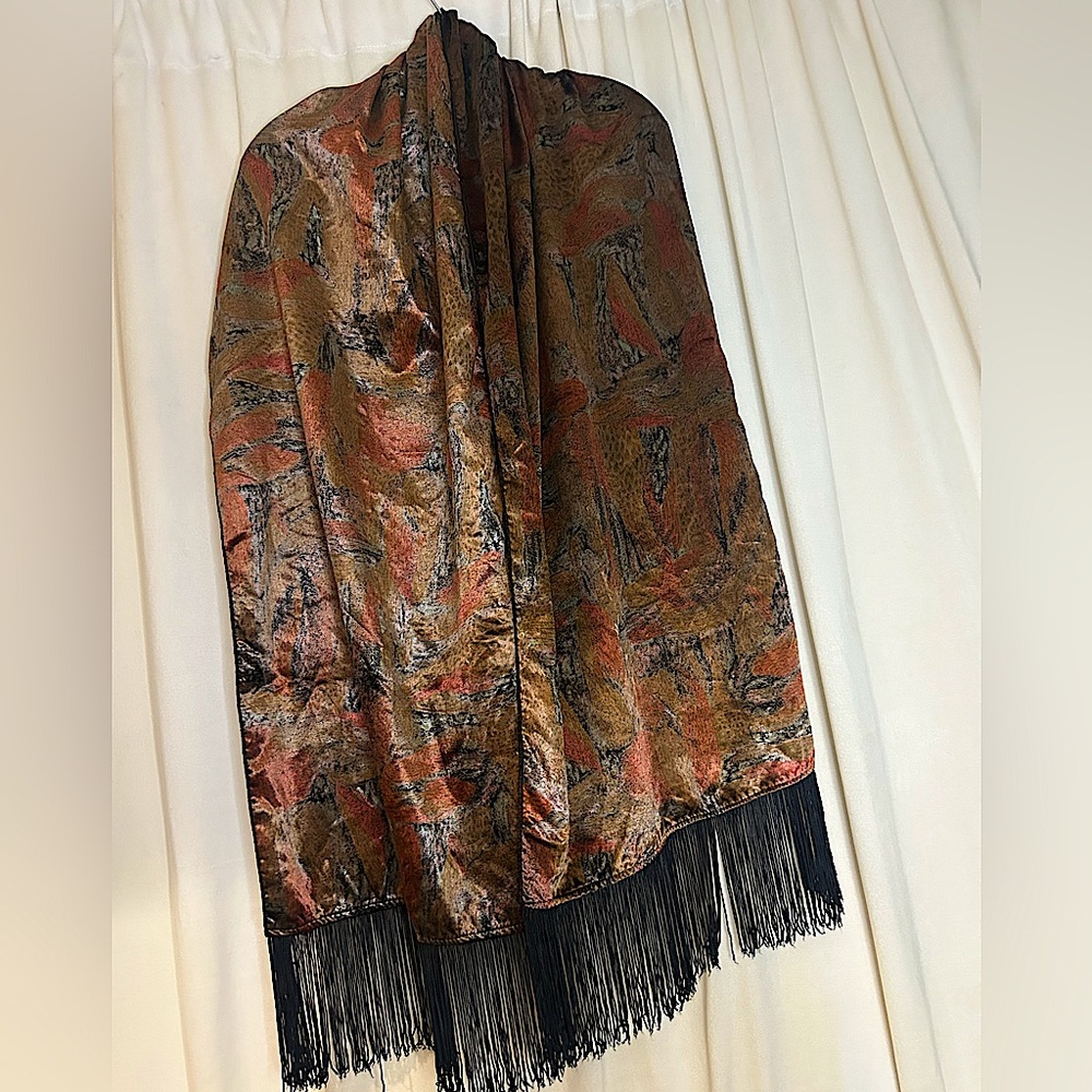 Zelda Linnon for Chateau X Vintage Velvet Fringe Scarf Shawl Wrap Boho Chic